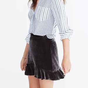 Madewell Charcoal Velvet Ruffle-Edge Skirt
